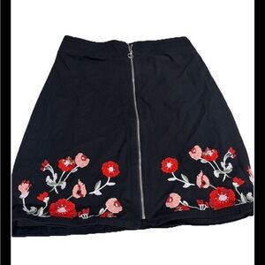 Floral Embroidered Black Skirt